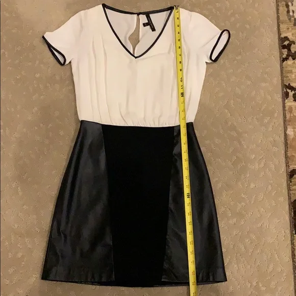 Ivory Blouse with Black Leather Skirt Dress - Picture 16 of 16